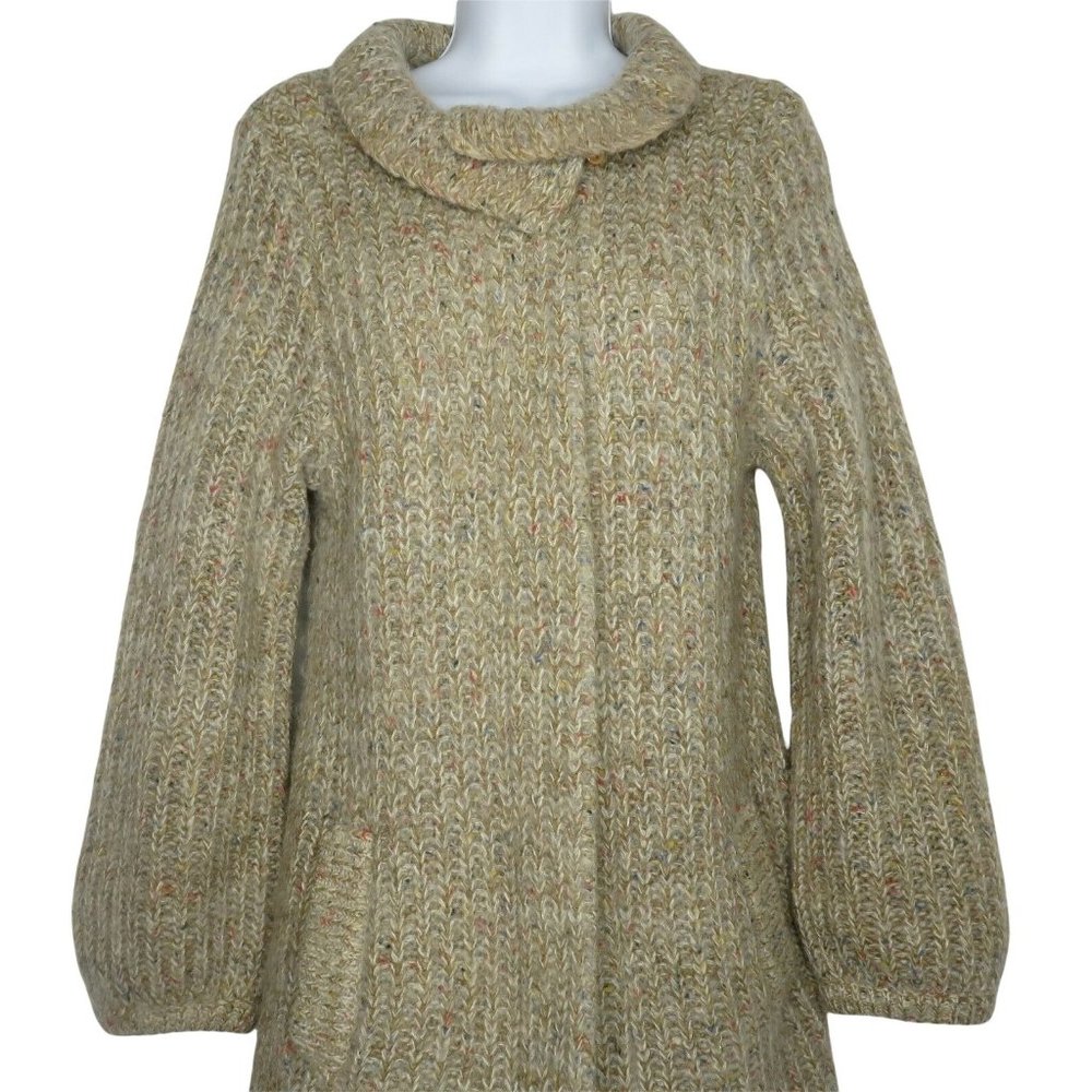 Vintage 80s Open Front Cardigan Sweater Coat Brown Tweed Wool Mohair Pockets